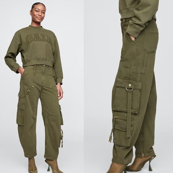 Gap × Cult Gaia Cargo Barrel Pants in Olive Green 2 NWT - Picture 2 of 7